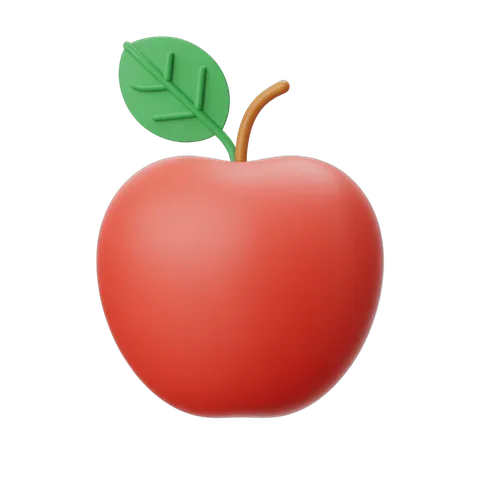 Isolated red apple with green leaf for food graphics and digital illustrations PNG