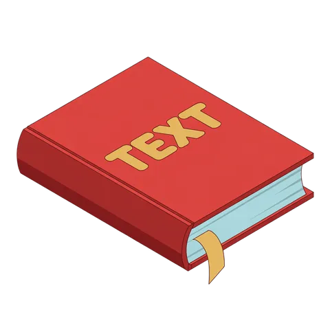 Isolated red book with text label for educational and editorial design projects PNG