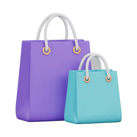 Isolated shopping bags clipart with rope handles for ecommerce website design and branding PNG
