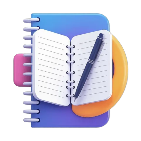 Isolated spiral bound notebook with pen resting on clean workspace for office presentations and planning PNG