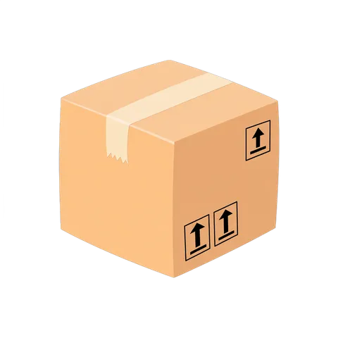 Isolated transparent background clipart of a brown cardboard box with shipping arrows for ecommerce packaging design PNG