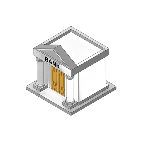 Isolated transparent bank building clipart graphic for financial presentations and business websites PNG