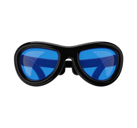 Isolated transparent clipart of stylish black sunglasses with blue mirrored lenses for graphic design PNG