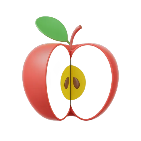 Isolated transparent cutout clipart of a red apple with core and leaf for food graphics and marketing PNG
