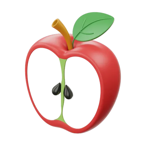Isolated transparent cutout clipart of a red apple with green leaf and stem PNG