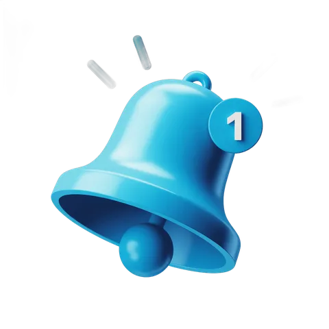 Isolated transparent notification bell icon with number one badge for alerts and rankings PNG