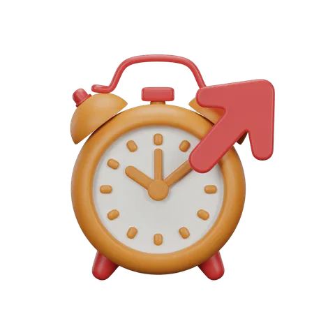 Isolated upward arrow alarm clock icon for productivity and time management graphics PNG