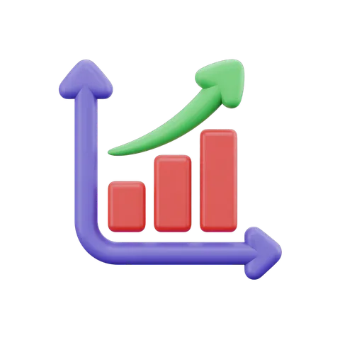 Isolated upward growth chart clipart with increasing bar graph and arrows for business presentations PNG
