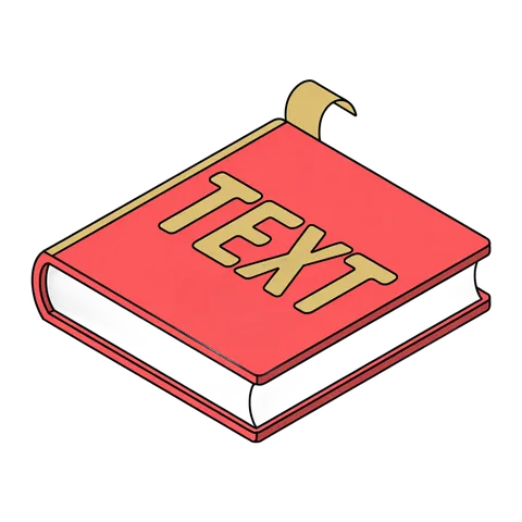Isometric illustration of a red book with text label for educational and editorial design projects PNG