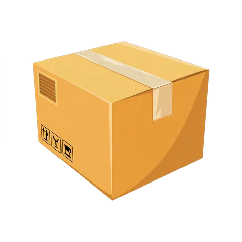 Light brown cardboard box with shipping labels for ecommerce packaging design and delivery graphics PNG