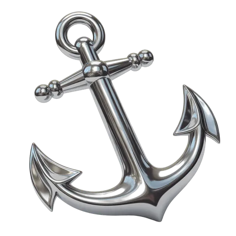 Metallic 3d anchor graphic element for nautical maritime shipping logo branding PNG