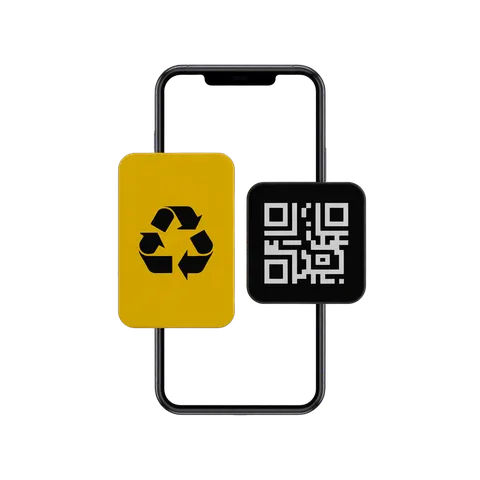 Mobile phone screen showing recycling symbol and qr code for eco friendly digital marketing PNG