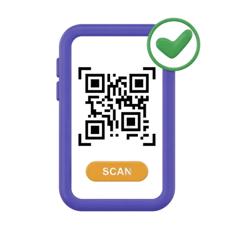 Mobile phone with qr code scan button and checkmark icon for digital verification and access PNG