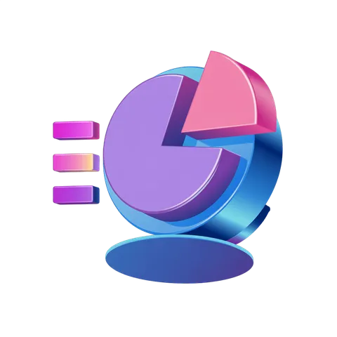 Modern 3d pie chart with progress bar icons for business presentations and infographics PNG