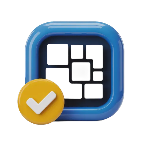 Modern approved checkmark icon with grid pattern inside blue square for app confirmation success PNG