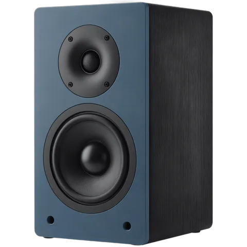 Modern blue and black studio speaker for home audio and office sound system PNG