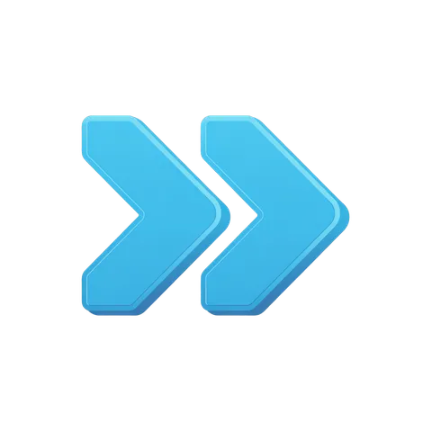 Modern blue double arrow icon for navigation buttons and user interface design PNG