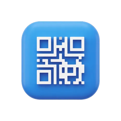 Modern blue smartphone app icon with qr code graphic element for digital marketing and mobile apps PNG