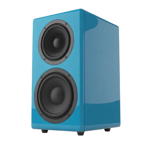 Modern blue stereo speaker pair isolated clipart for presentations and media graphics PNG
