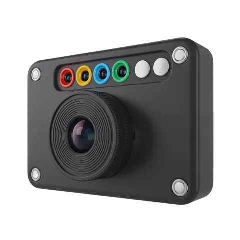 Modern compact digital camera with color mode buttons for photography projects PNG