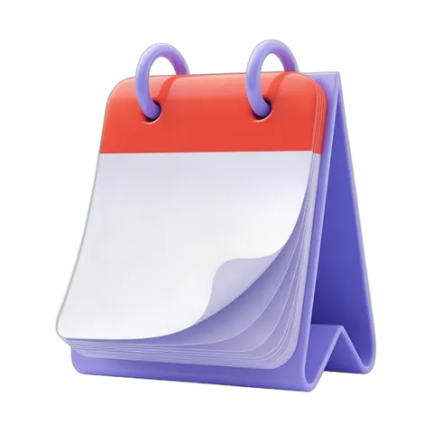 Modern purple and white calendar flip chart graphic element for planning and scheduling PNG