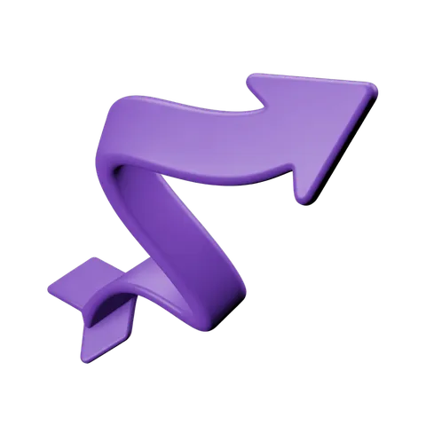 Modern purple curved arrow graphic element for presentations and web design projects PNG