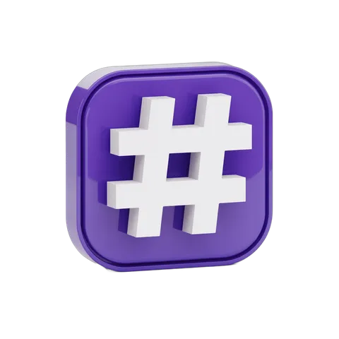 Modern purple hashtag icon with white symbol for social media branding and app design PNG