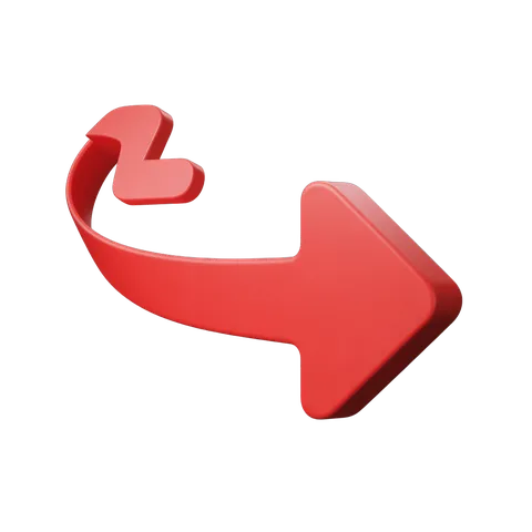 Modern red curved arrow graphic element for presentations and web design projects PNG
