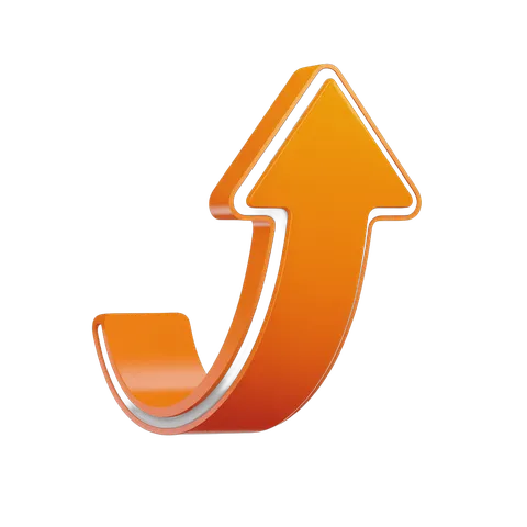Modern upward curved arrow graphic element for business presentations and marketing materials PNG