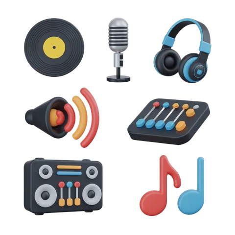 Music production icons set isolated clipart transparent background PNG