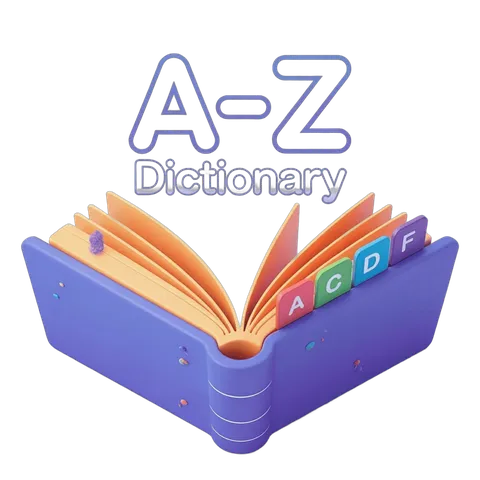 Open A-Z dictionary with alphabet tabs for educational and office presentations PNG