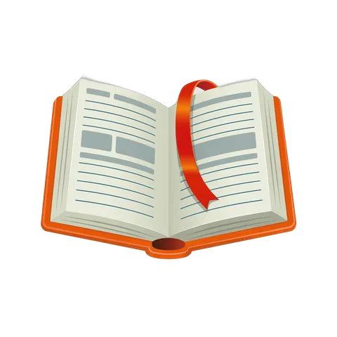 Open book with red ribbon bookmark isolated clipart for educational and reading materials PNG