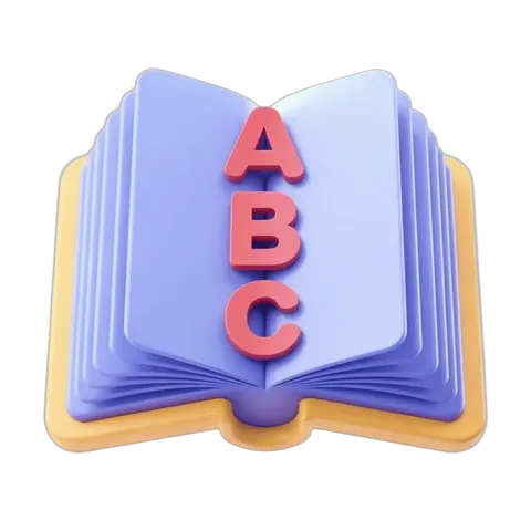 Open hardcover book with abc blocks for educational children's learning materials and alphabet teaching PNG