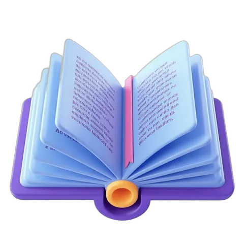 Open hardcover book with bookmark and orange bookend isolated on transparent background PNG