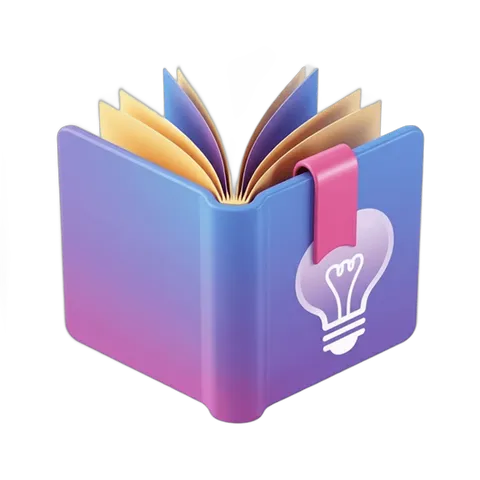 Open hardcover book with lightbulb bookmark for education creativity and ideas concept PNG