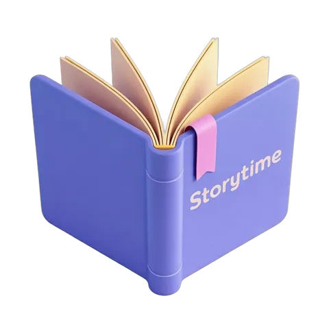 Open hardcover book with storytime label for children reading session illustration PNG