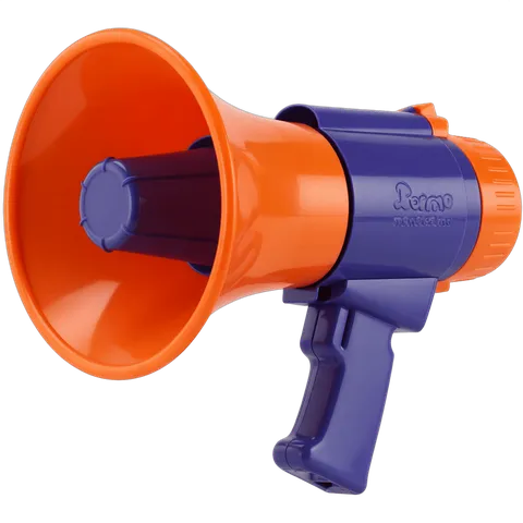 Orange and purple handheld megaphone for public announcements and events PNG