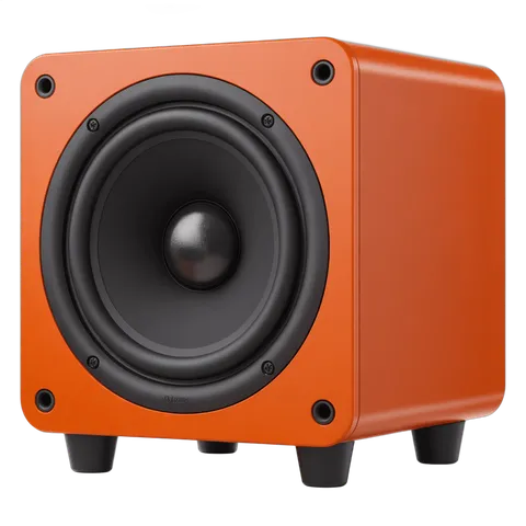Orange isolated speaker woofer graphic element for audio visual presentations and branding PNG