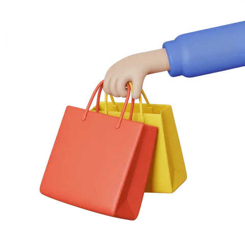 Person holding colorful shopping bags clipart for online retail and ecommerce marketing designs PNG