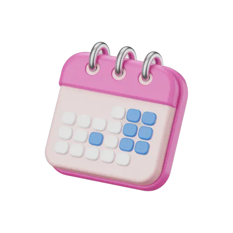 Pink calendar clipart with spiral binding and marked dates for planning and scheduling PNG