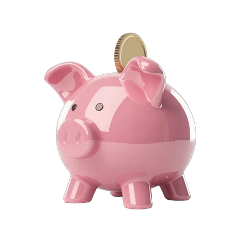 Pink piggy bank with coin slot saving money isolated on transparent background PNG