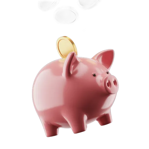 Pink piggy bank with gold coin saving money isolated on transparent background PNG