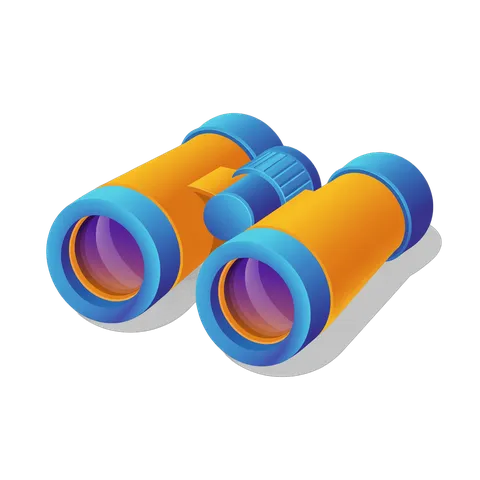 Playful 3d cartoon binoculars clipart for travel adventure and exploration marketing designs PNG