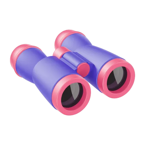 Playful cartoon binoculars clipart for kids educational materials and travel posters PNG