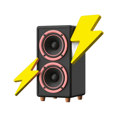 Powerful speaker with lightning bolts graphic element for energy and sound effects PNG