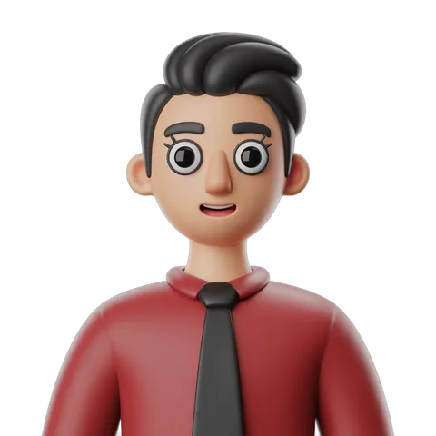 Professional 3d cartoon man in red shirt and tie for business presentations and corporate graphics PNG