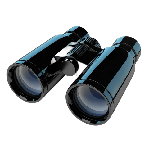 Professional black binoculars 3d illustration for travel adventure and outdoor marketing designs PNG