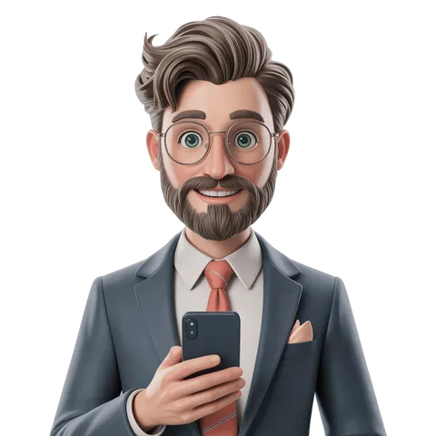 Professional businessman with smartphone smiling confidently for business presentations and marketing materials PNG