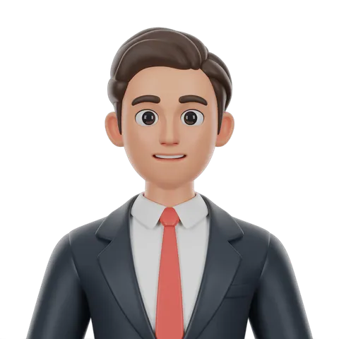 Professional cartoon businessman in suit and red tie for corporate presentations and branding materials PNG