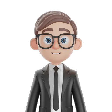 Professional cartoon businessman with glasses smiling for corporate presentations and business graphics PNG